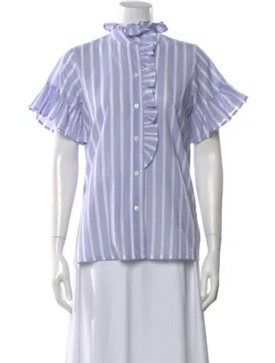 Pre-owned Mille Striped Short Sleeve Top W/ Tags In Blue
