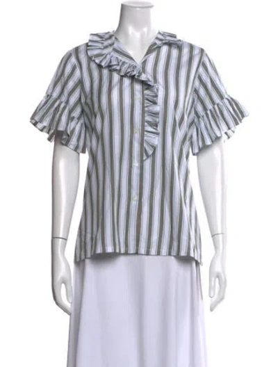 Pre-owned Mille Striped Short Sleeve Top In White