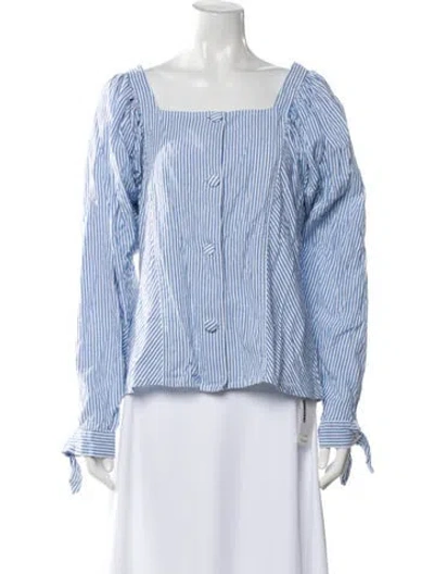 Pre-owned Mille Striped Square Neckline Top In Blue