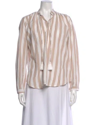 Pre-owned Mille Striped Tie Neck Blouse In Neutral