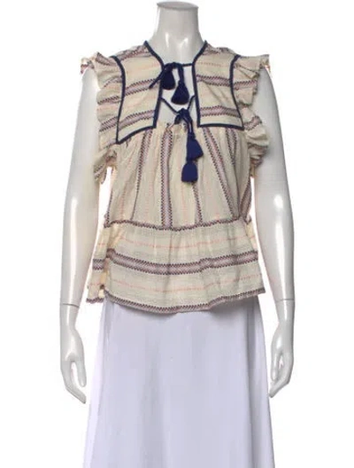 Pre-owned Mille Striped Tie Neck Top W/ Tags In Neutral