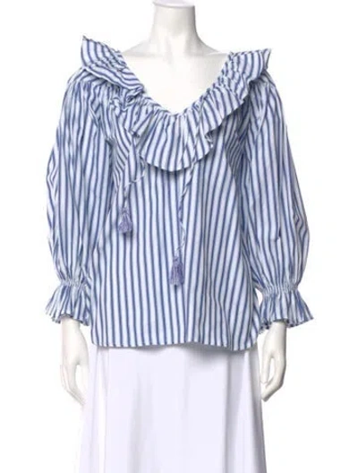 Pre-owned Mille Striped V-neck Blouse In Blue