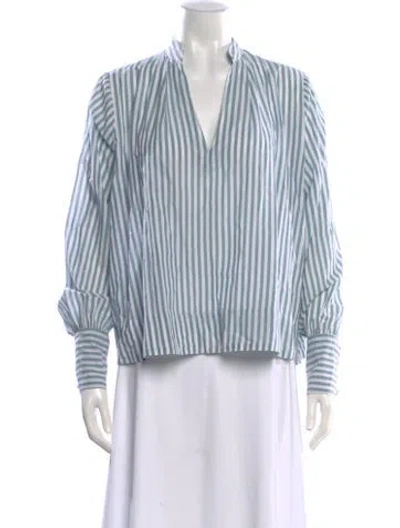 Pre-owned Mille Striped V-neck Blouse In Blue