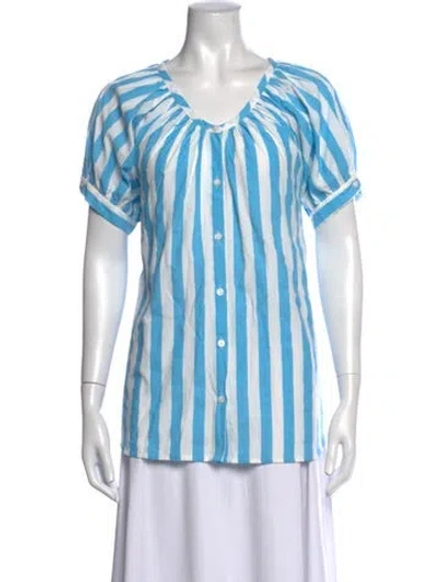 Pre-owned Mille Striped V-neck Top In Blue