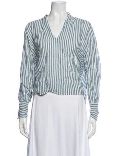Pre-owned Mille Striped V-neck Top In Blue
