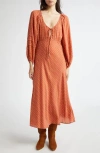 Shop Mille Suki Polka Dot Long Sleeve Cotton Blend Dress In Terracotta Dot