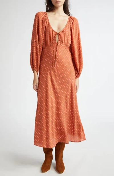 Mille Suki Polka Dot Long Sleeve Cotton Blend Dress In Terracotta Dot