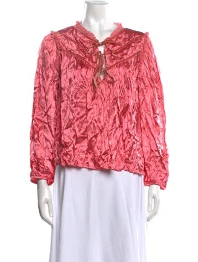 Pre-owned Mille Tie Neck Long Sleeve Top W/ Tags In Pink