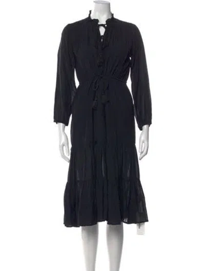 Pre-owned Mille Tie Neck Midi Length Dress In Black