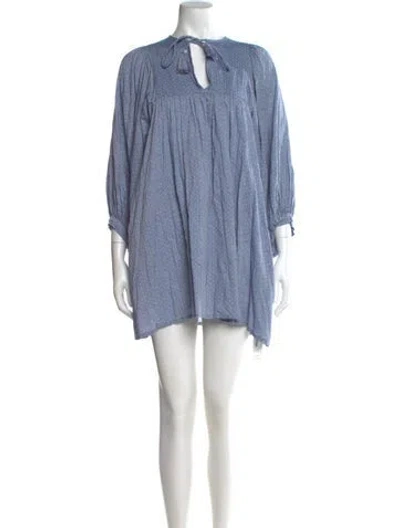 Pre-owned Mille Tie Neck Mini Dress In Blue