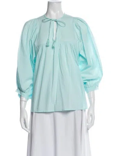 Pre-owned Mille Tie Neck Three-quarter Sleeve Top In Blue