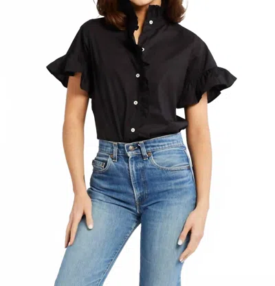 Mille Vanessa Button Down Mock Neck Top In Black