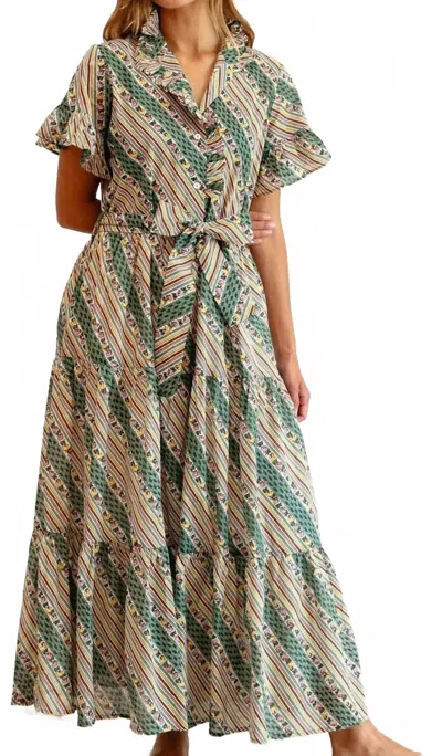 Mille Victoria Maxi Dress In Rose Stripe In Green