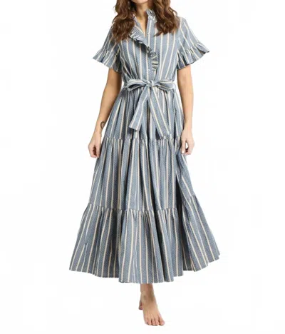 Mille Victoria Midi Dress In Chambray Stripe In Multi