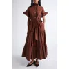Mille Victoria Ruffle Front Dress In Brown