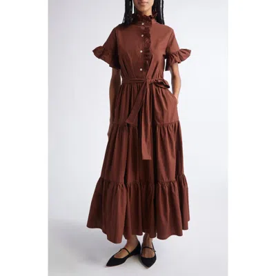 Mille Victoria Ruffle Front Dress In Brown