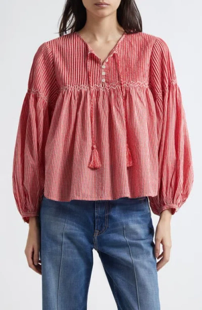 Mille Vivienne Cototn Gingham Peasant Top