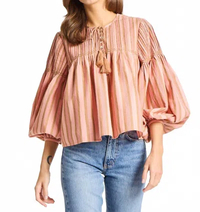 Mille Vivienne Puff Sleeve Blouse In Pink And Brown Striped In Multi