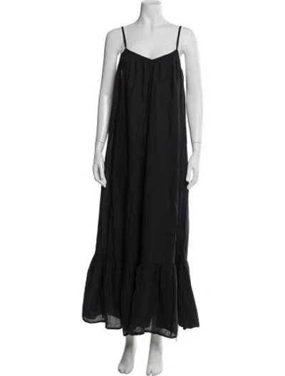 Pre-owned Mille V-neck Long Dress In Black