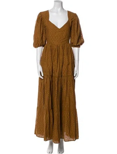 Pre-owned Mille V-neck Long Dress In Brown
