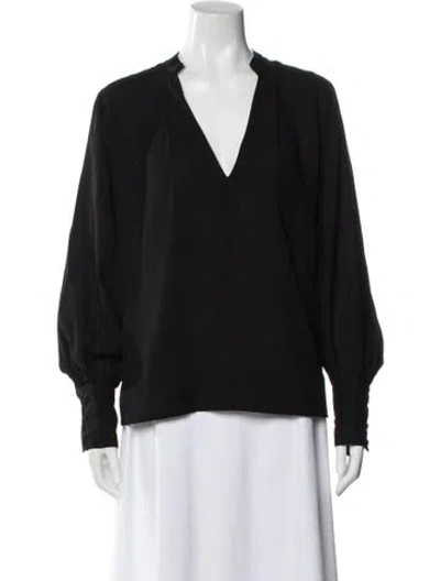 Pre-owned Mille V-neck Long Sleeve Blouse In Black