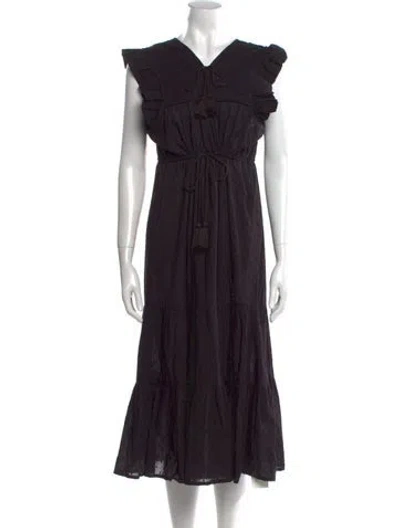 Pre-owned Mille V-neck Midi Length Dress In Black