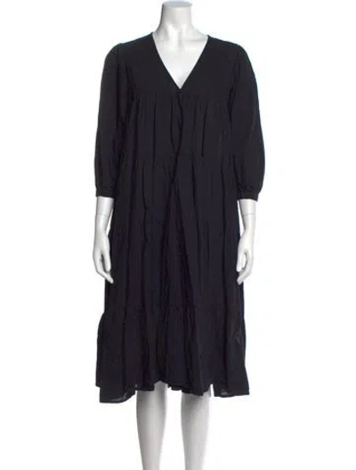 Pre-owned Mille V-neck Midi Length Dress In Black