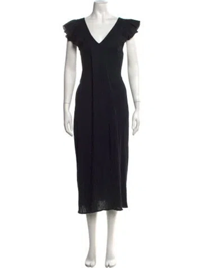Pre-owned Mille V-neck Midi Length Dress In Black