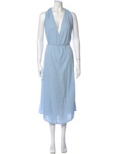 Pre-owned Mille V-neck Midi Length Dress In Blue