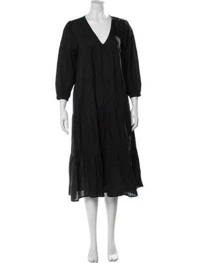 Pre-owned Mille V-neck Midi Length Dress In Blue