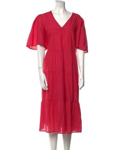 Pre-owned Mille V-neck Midi Length Dress In Pink