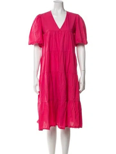 Pre-owned Mille V-neck Midi Length Dress In Red