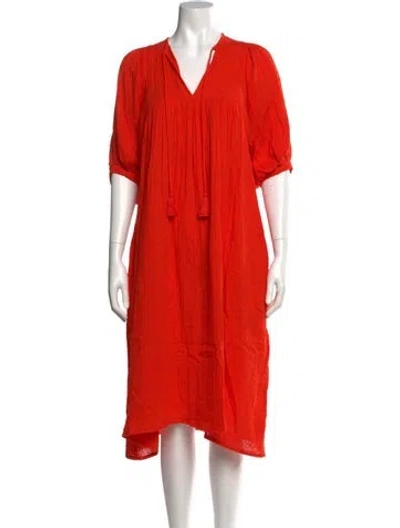 Pre-owned Mille V-neck Midi Length Dress In Red