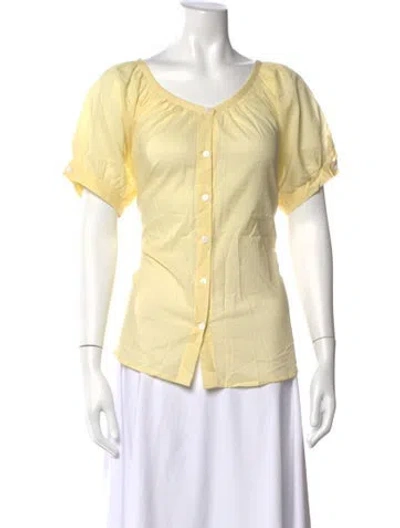 Pre-owned Mille V-neck Short Sleeve Blouse In Yellow
