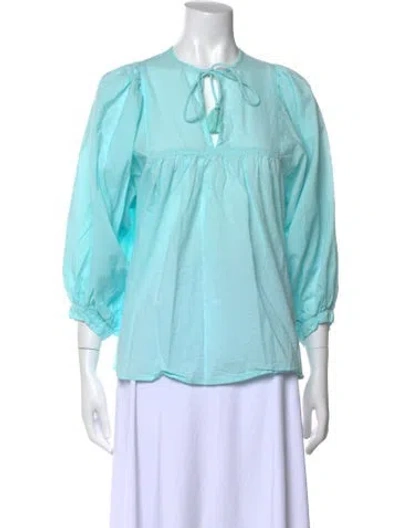 Pre-owned Mille V-neck Three-quarter Sleeve Blouse In Blue