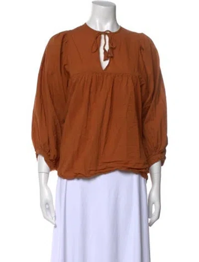 Pre-owned Mille V-neck Three-quarter Sleeve Blouse In Orange
