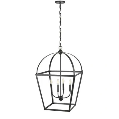 Millennium Lighting 4 - Light Lantern Geometric Pendant In Matte Black