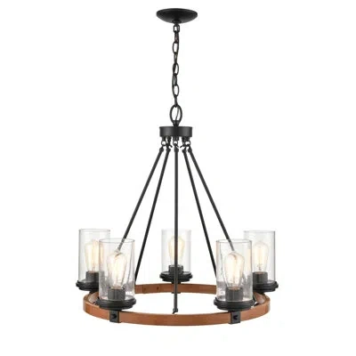 Millennium Lighting 5 - Light Unique Wagon Wheel Chandelier In Matte Black