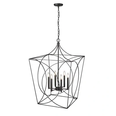 Millennium Lighting 6 - Light Lantern Square Pendant In Matte Black
