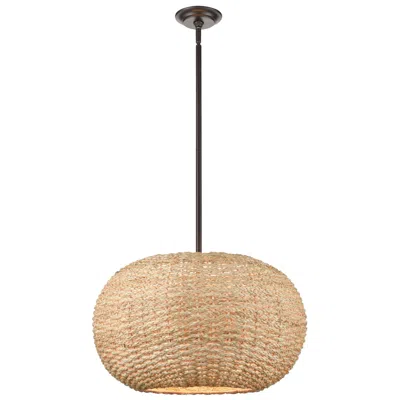 Millennium Lighting Bemo 21 1/4"w Oiled Bronze Pendant Light With Rattan Shade