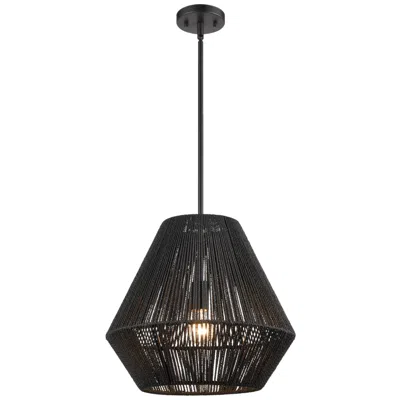 Millennium Lighting Elise 16" Wide Mid-century Black Rattan Pendant