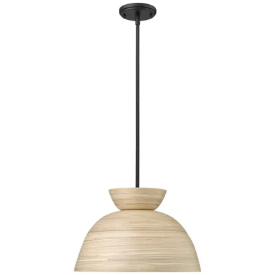 Millennium Lighting Jaycen 16"w Matte Black Dome Pendant Light W/ Natural Bamboo