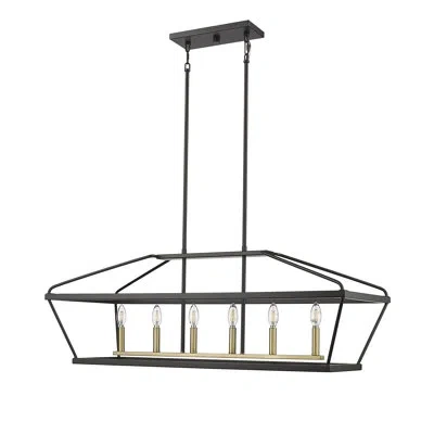 Millennium Lighting Keniya 6 - Light 42" Wide Kitchen Island Square / Rectangle Chandelier In Matte Black;vintage Brass
