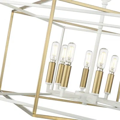 Millennium Lighting Lowe 6 Light Pendant Light In Matte White/vintage Brass In Matte White,vintage Brass
