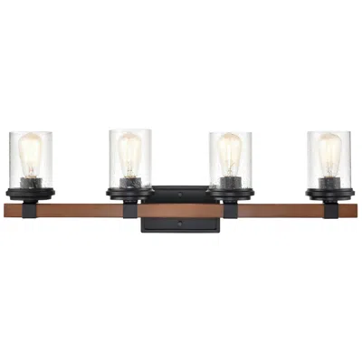 Millennium Lighting Millennium Taos 32" Matte Black/wood Grain Vanity Light With Shade In Multi