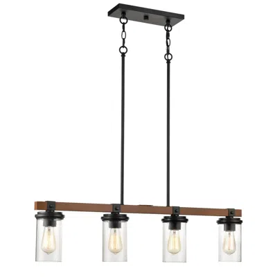 Millennium Lighting Millennium Taos 4-light 36.5" Matte Black/wood Grain Linear Chandelier