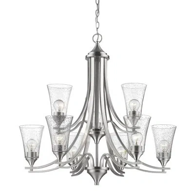 Millennium Lighting Natalie 9-light Shaded Tiered Chandelier With Seeded Glass In Satin Nickel