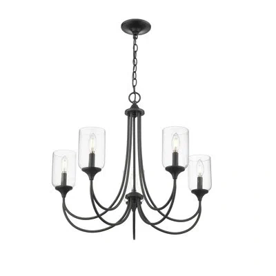 Millennium Lighting Waddingham 5 Light Chandelier With Clear Glass Shade In Matte Black