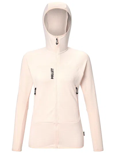 Millet Fusion Grid Textured Grid Pattern Hoodie In Pink