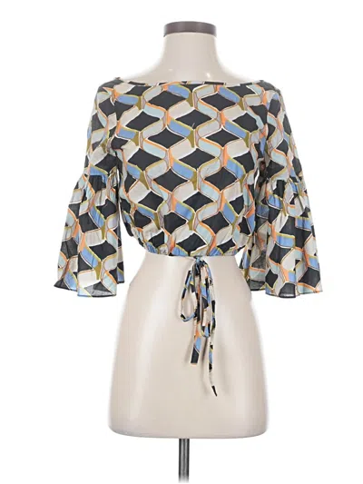 Pre-owned Milly 3/4 Sleeve Blouse In Blue